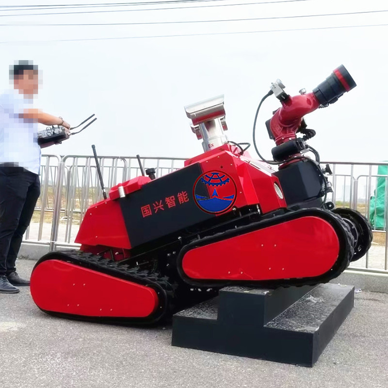 Robot de extinción de incendios UGV con chasis de orugas de goma con control remoto y cámara