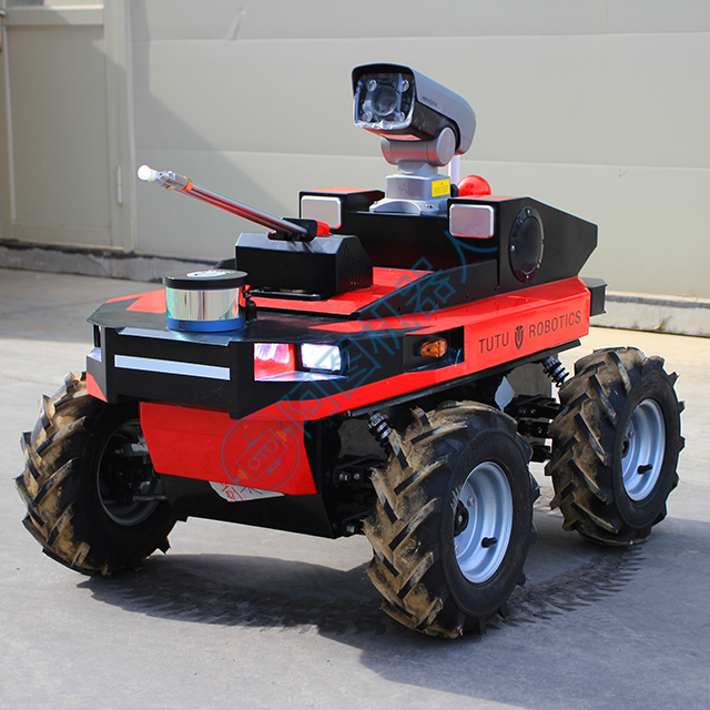 Robot autónomo de patrulla de seguridad con ruedas para exteriores, soluciones de investigación de defensa móvil para patios